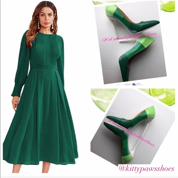 Kitty Paws Shoes Shoes - Women Green Margarita Custom Heels w/White Glitter